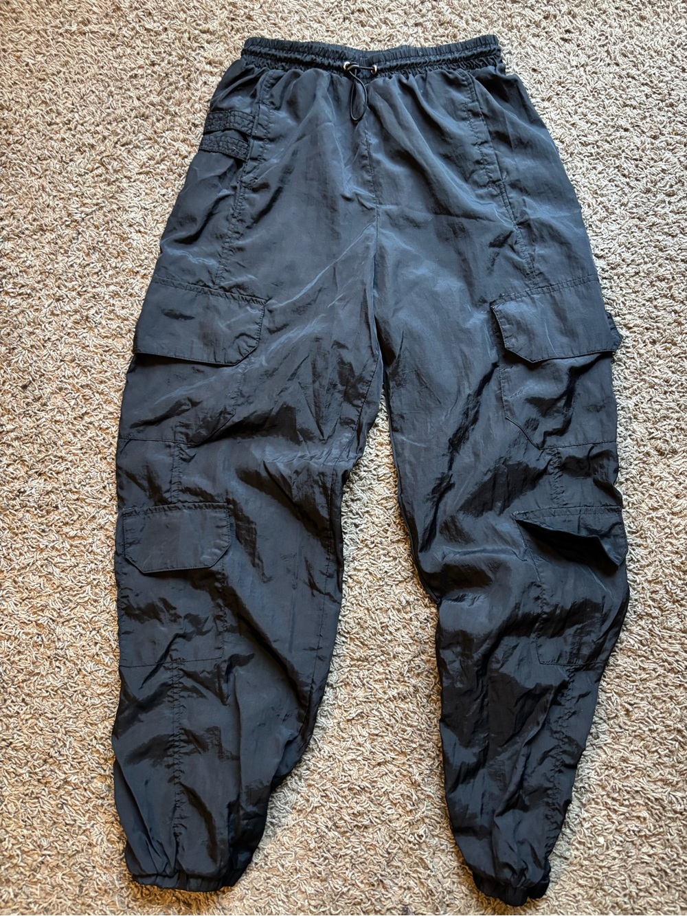 Women's Black Cargo Jogger Pants with Elastic Waist and Multiple Pockets